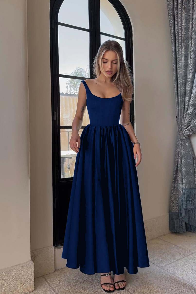 Spaghetti Strap Sleeveless A Line Long Prom Dress With Pleated