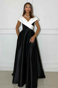 Off the Shoulder V Neck Sleeveless Long Prom Dress With Pleated