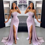 Elegant Lavender Off-the-Shoulder Evening Dress with Pleated Applique Slit BM bride