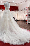 Beautiful Strapless Long A-Line Tulle Ivory Wedding Dress with Lace Appliques BM bride