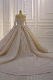 Off-the-Shoulder Long Sleeve Ball Gown Wedding Dress with Lace Appliques BM bride