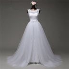 Jewel Sleeveless Lace Long Wedding Dress With Tulle Overskirt BM bride