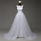 Jewel Sleeveless Lace Long Wedding Dress With Tulle Overskirt BM bride