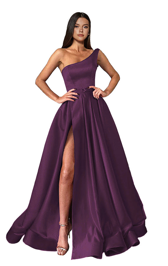 One Shoulder Long Slit Prom Dress BM bride