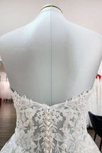 Beautiful Strapless Long A-Line Tulle Ivory Wedding Dress with Lace Appliques BM bride