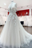 Princess V-Neck Spaghetti Strap Long Wedding Dress with Tulle Sequins and Lace Appliques BM bride