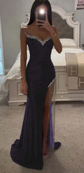 Strapless Sleeveless Long Mermaid Prom Dress With Split Tassel Beading BMBRIDE