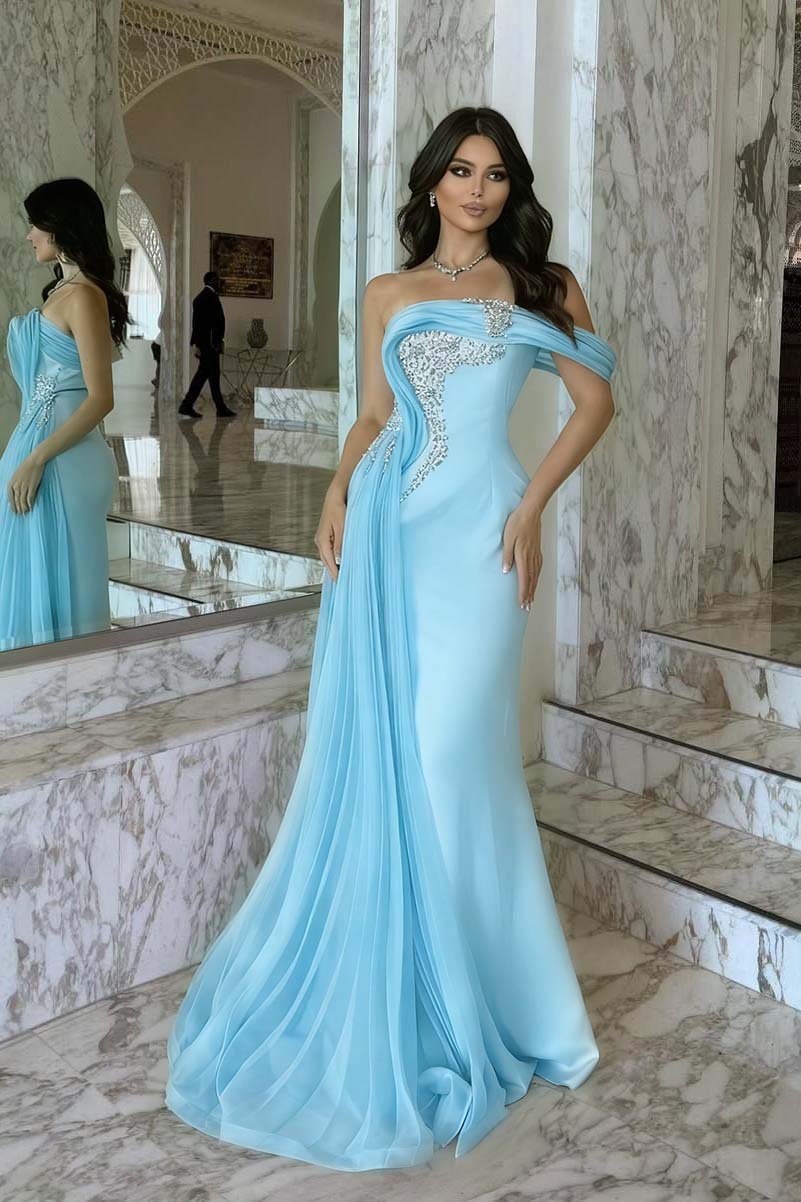 One Shoulder Sleeveless Long Mermaid Prom Dress With Beading BMBRIDE