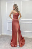 Spaghetti-Strap Beaded Long Mermaid Prom Dress with Split and Ruffles BM bride