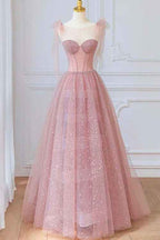 Shining Sleeveless Pink Long Prom Dress Sweetheart With Sequins