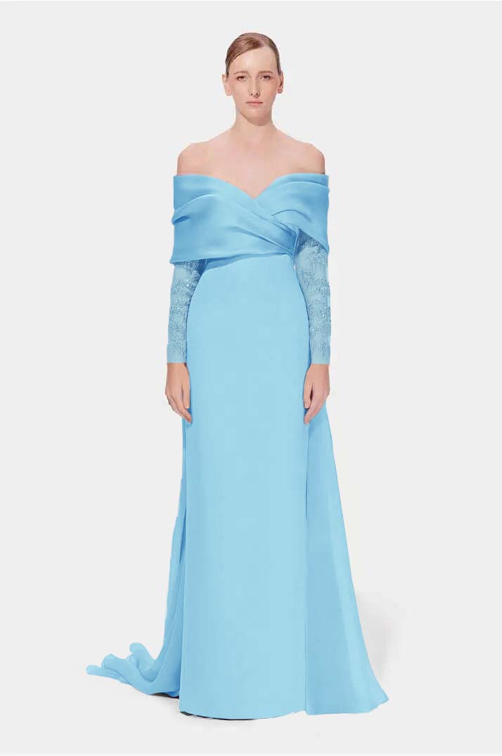 Off the Shoulder Long Sleeves Long Mermaid Prom Dress With Appliques BMBRIDE