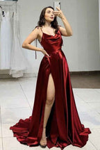 Simple Spaghetti Strap Sleeveless Prom Dress With Split Open Back