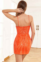 Sparkly Orange Sequins Tight Homecoming Dress Bmbride
