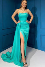 Strapless Sleeveless Sequined Mermaid Prom Dress with Front Split BM bride