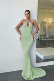 Dark Blue Sleeveless Halter Long Mermaid Prom Dress BM bride