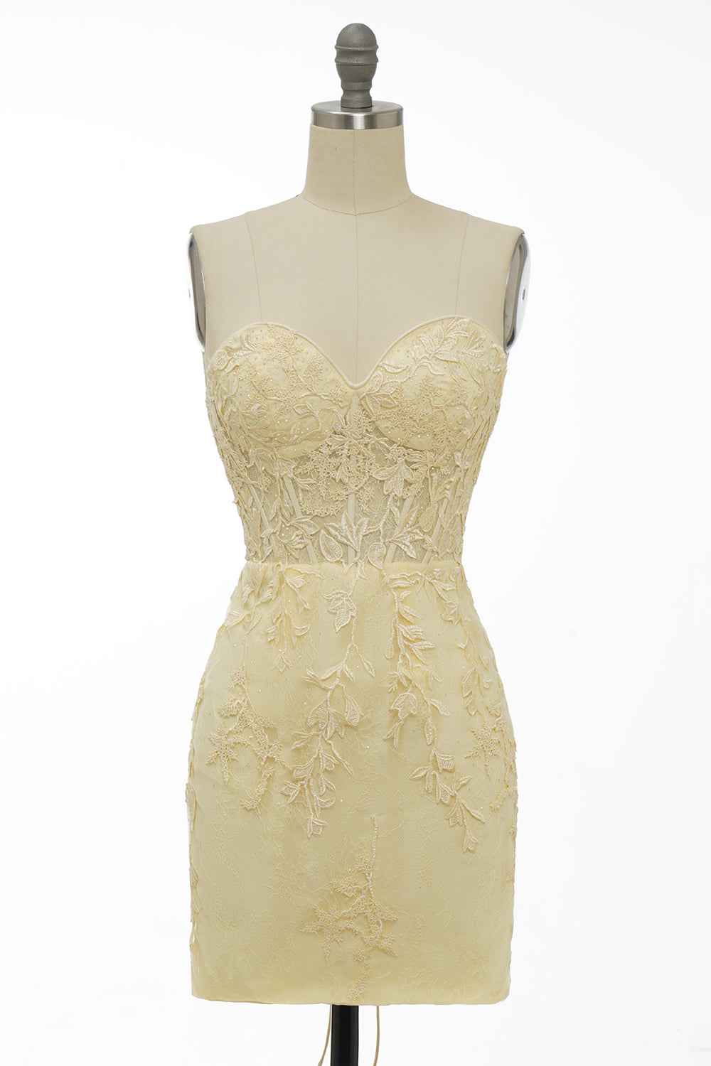 Yellow Tight Short Homecoming Dress with Appliques Bmbride