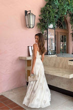 Spaghetti Strap Sleeveless Long Prom Dress With Pleated Appliques
