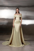Off the Shoulder Sleeveless Long Mermaid Prom Dress With Pleated BMBRIDE