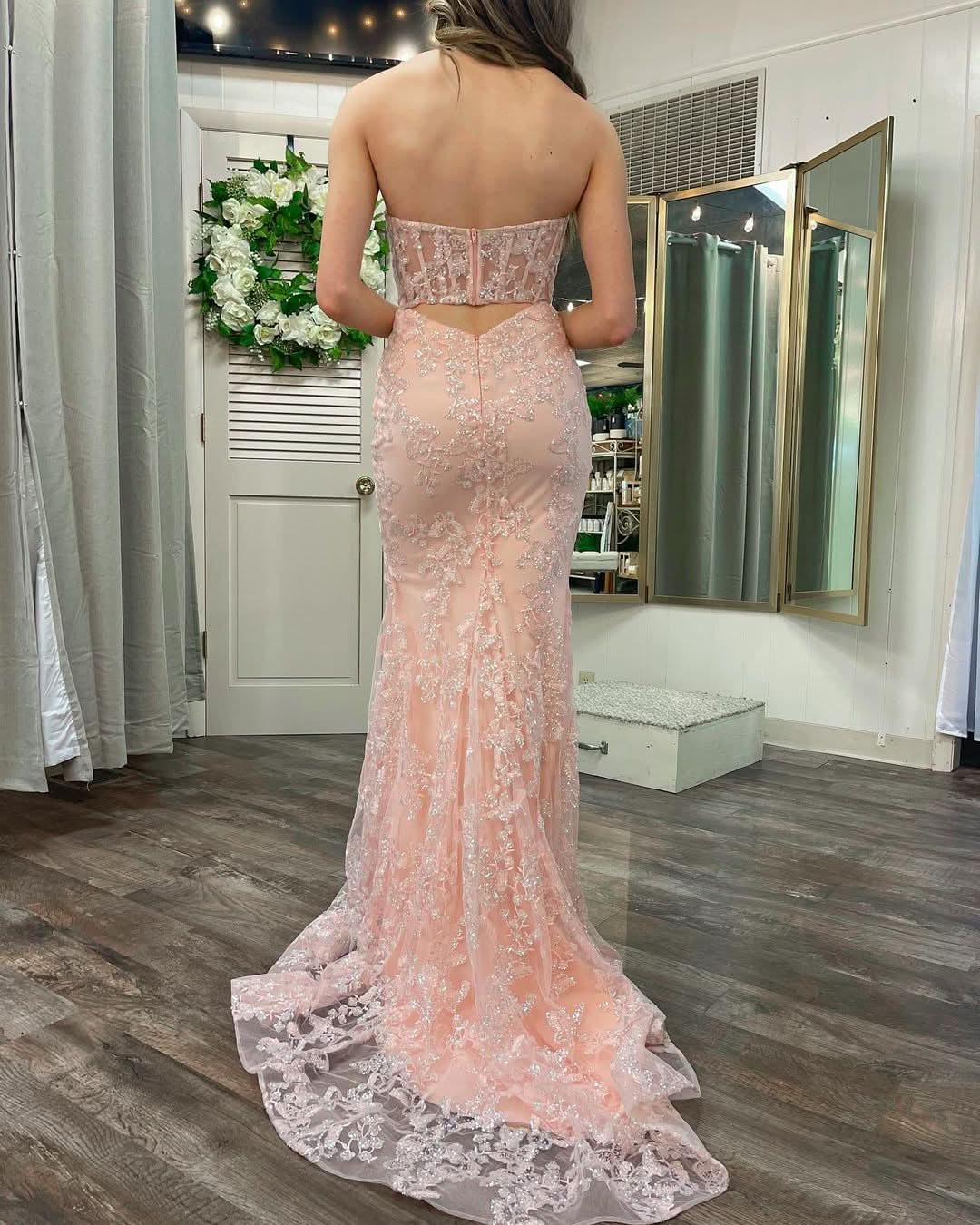 Delightful Mermaid Sweetheart Sequined Lace Long Prom Dress BM bride