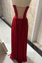 Stunning Red Sleeveless Strapless Long Prom Dress With Pleated