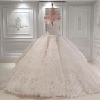 Gorgeous Off-the-Shoulder Ball Gown Wedding Dress with Beadings BM bride