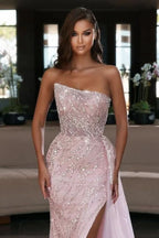 Light Pink Strapless Mermaid Prom Dress with Sequins and Split Online BM bride