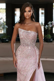 Light Pink Strapless Mermaid Prom Dress with Sequins and Split Online BM bride