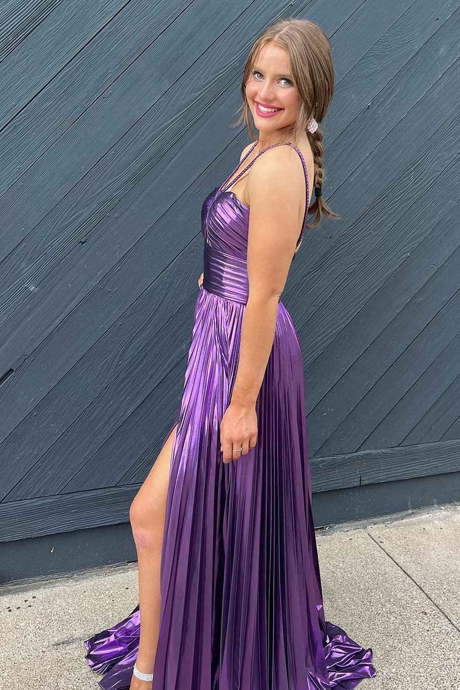 Sparkly A Line Halter Neck Gold Long Prom Dress with Keyhole Slit