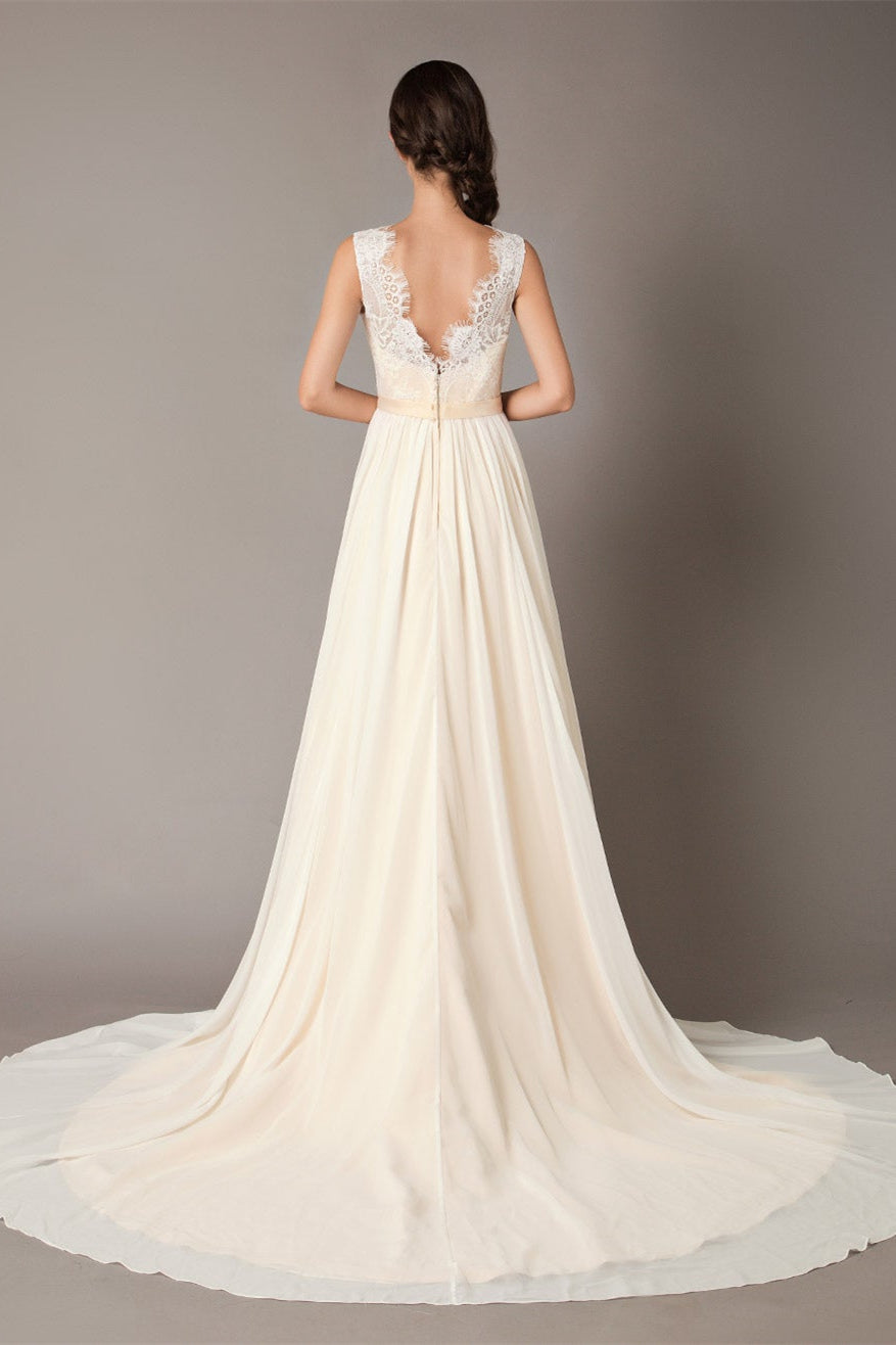 Champagne Lace Chiffon Wedding Dress BM bride