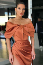 Mermaid Off the Shoulder Strapless Burnt Orange Prom Dress With High Split