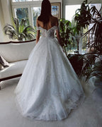 Charming Long A-Line Off-the-Shoulder Tulle Wedding Dress BM bride