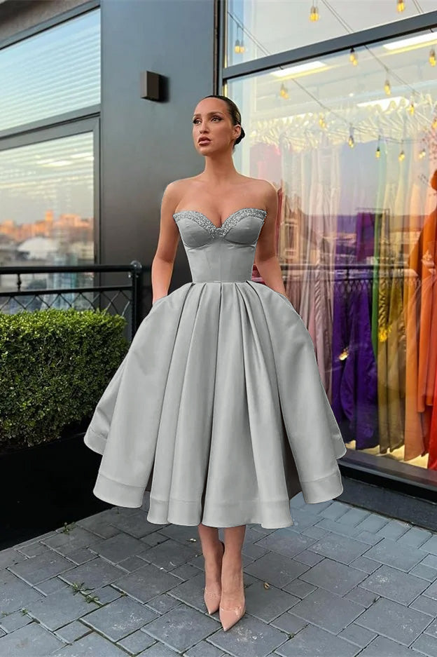 Sweetheart Sleeveless Evening Dress Short with Beading and Pockets BM bride