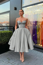 Sweetheart Sleeveless Evening Dress Short with Beading and Pockets BM bride