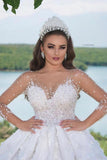 Long Ball Gown Jewel Neck Sweetheart Wedding Dress with Long Sleeves and Beading BM bride