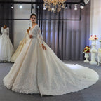 Classy Train A-Line Sweetheart Backless Long Sleeve Wedding Dress with Lace Appliques and Sequins BM bride