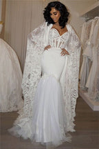 Modern Sweetheart Mermaid Wedding Dress with Lace Cape BM bride