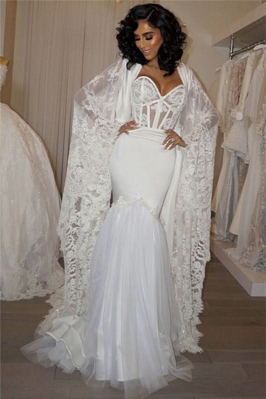 Modern Sweetheart Mermaid Wedding Dress with Lace Cape BM bride