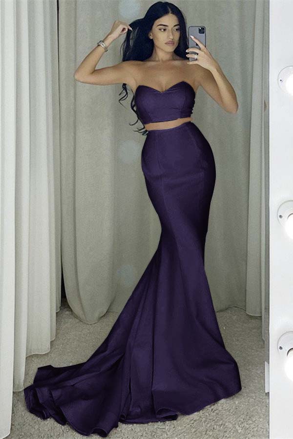 Glamorous White Two Pieces Strapless Sleeveless Long Mermaid Prom Dress