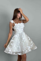 Spaghetti Strap Sleeveless A Line Prom Dress With Lace Appliques