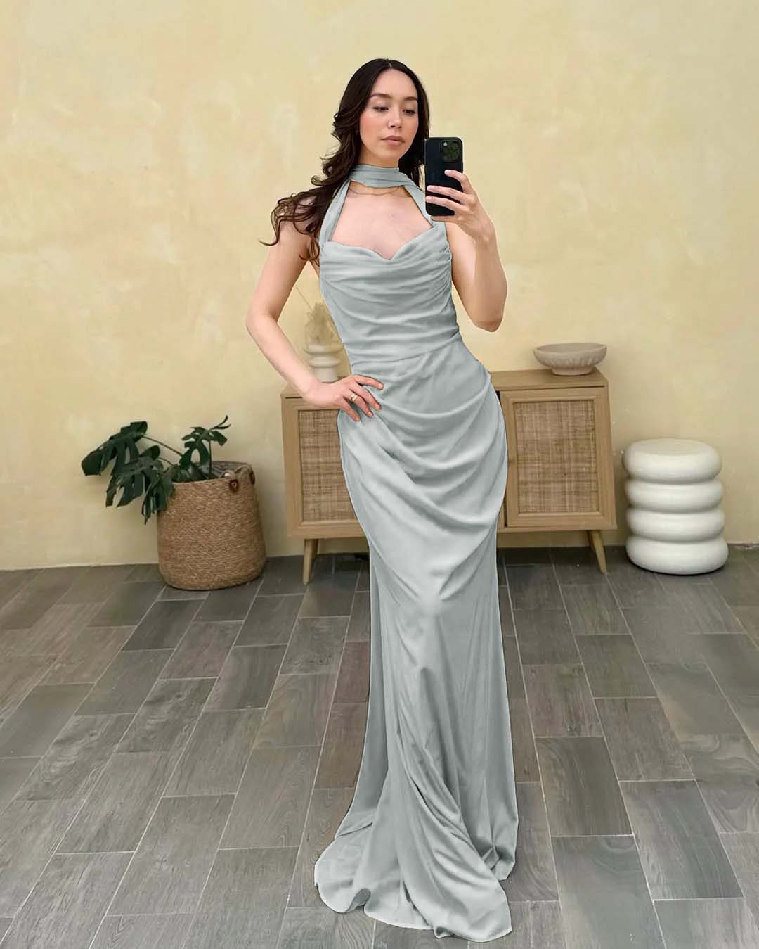 Halter Sleeveless Sweetheart Long Mermaid Prom Dress With Pleated BMBRIDE