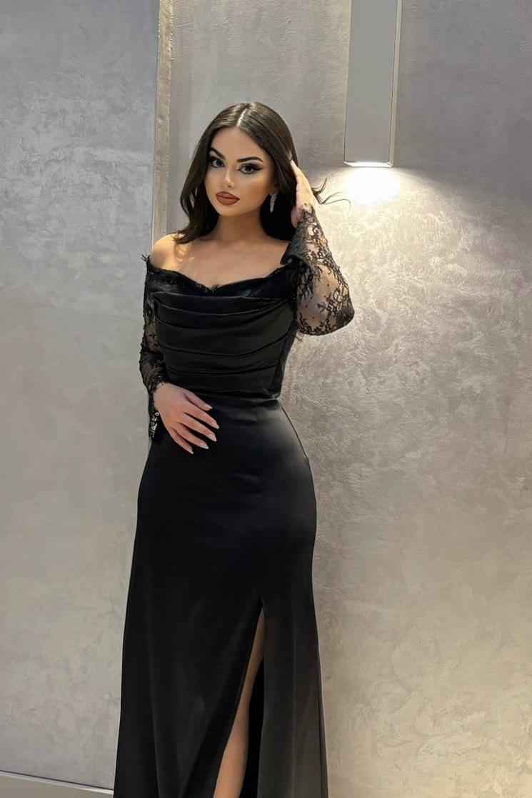 Long Sleeves Off the Shoulder Long Mermaid Prom Dress With Pleated