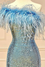 Pink Sparkly Tight Sequins Homecoming Dress with Feathers