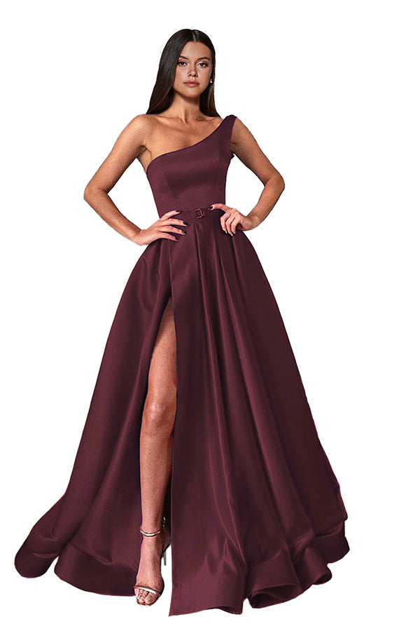 One Shoulder Long Slit Prom Dress BM bride
