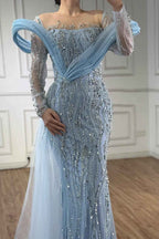 Off the Shoulder Long Sleeves Long Prom Dress With Appliques
