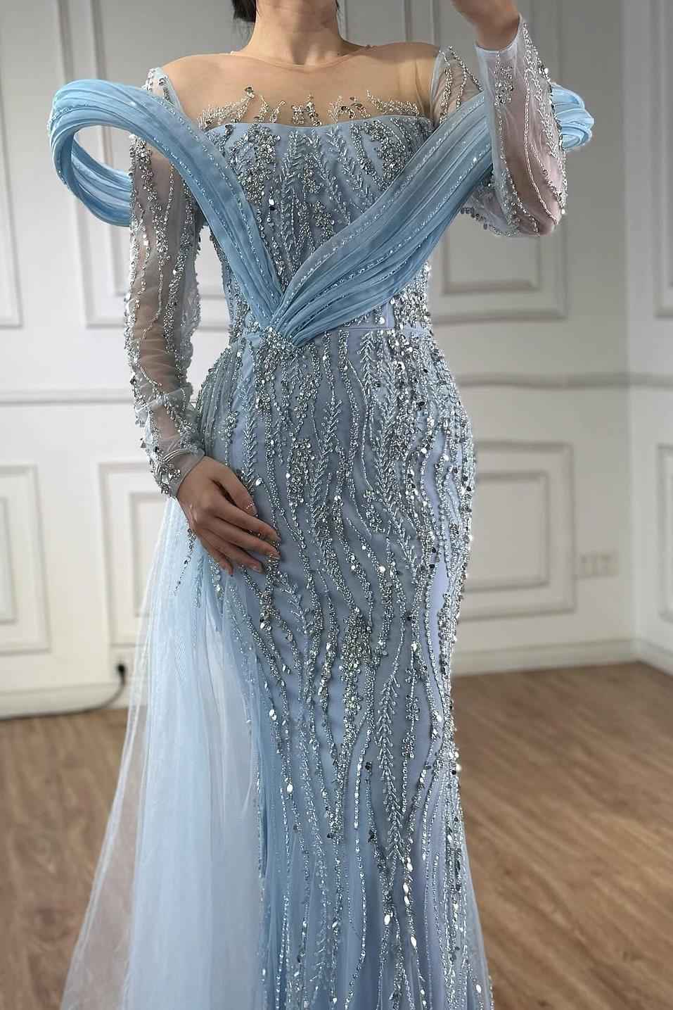 Off the Shoulder Long Sleeves Long Prom Dress With Appliques