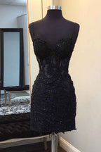 Sparkly Black Corset Lace Tight Short Homecoming Dress Bmbride