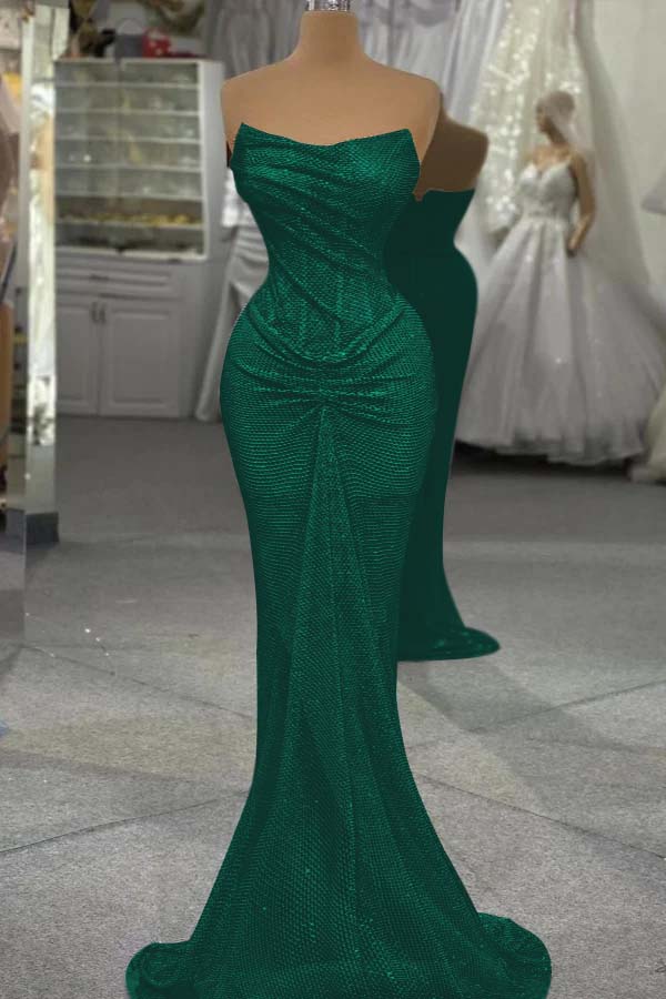 Sequin Strapless Sleeveless Long Mermaid Prom Dress With Pleated