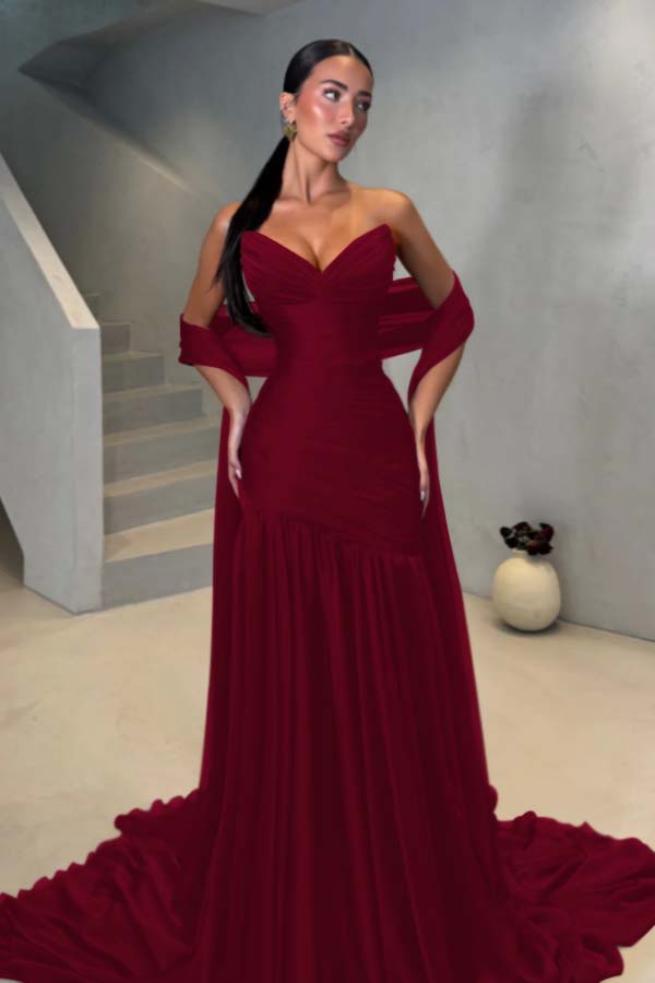 Chiffon Strapless Sleeveless Long Mermaid Prom Dress With Pleated BMBRIDE