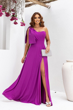 Purple One Shoulder Sleeveless A Line Long Front Split Prom Dress