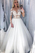 A-line Crystal Wedding Dress Deep V-neck Floor-length With Appliques Lace BM bride